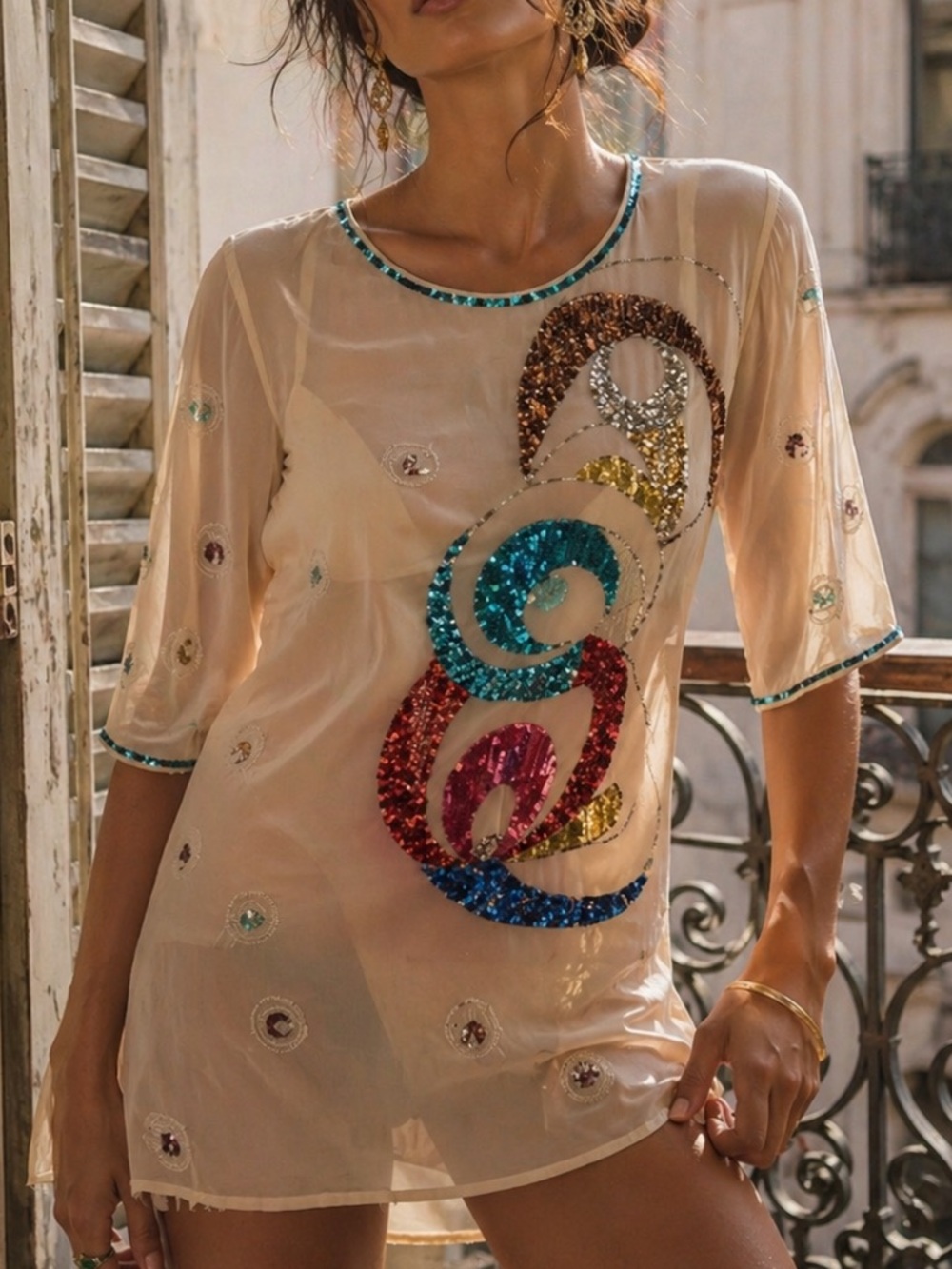 ARGENTI 100% Silk Beaded Sequin Tunic Dress – Art Deco Glam Boho